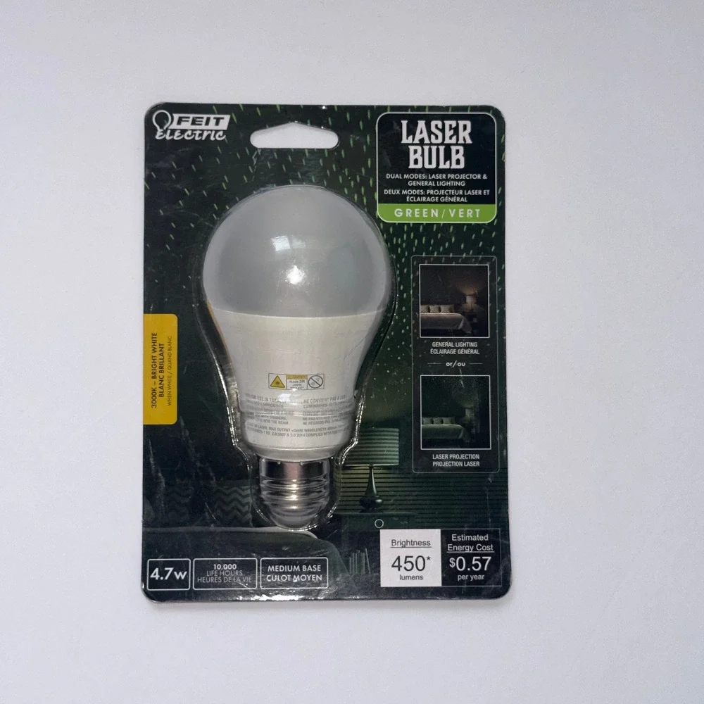 Feit Green‎ Laser/Standard Bright White LED A19 Party Dual Mode Disco Light Bulb